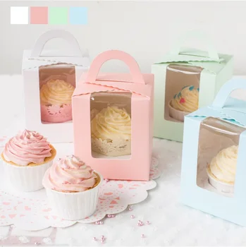 

200pcs Cupcake boxes with window with handle macaroon box/muffin box