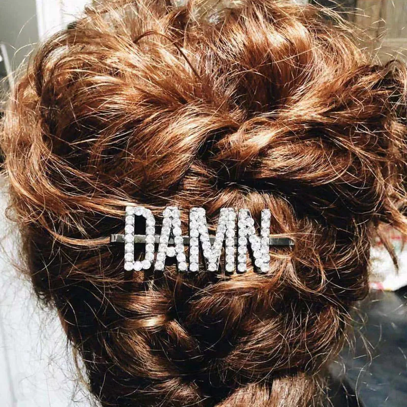 

2019 Fashion Bling Crystal Letter Hairpin Shiny Rhinestones GLAM DRIPPIN Letters Hair Clips Hair Accessories for Women Girls