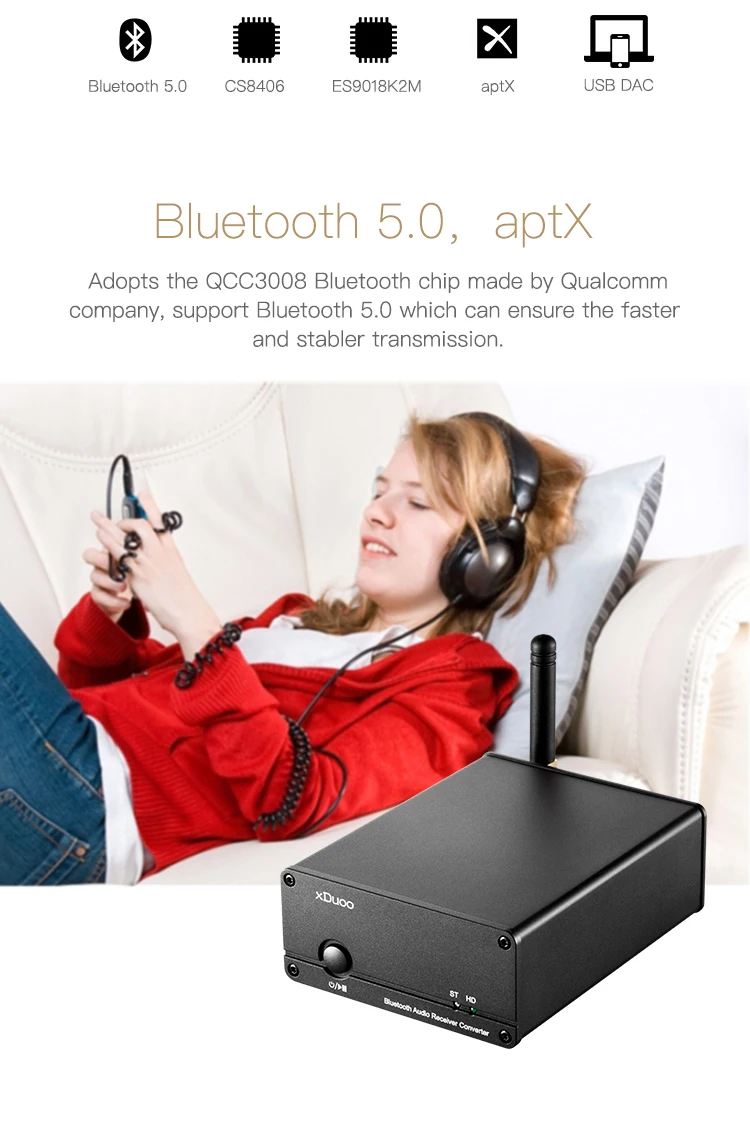 XDUOO XQ-50 Buletooth 5,0 QCC3008 ES9018K2M ЦАП XQ50 Bluetooth аудио приемник конвертер Поддержка ПК USB ЦАП