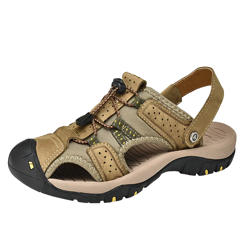 Vosonca Men Shoes Summer Hollow Baotou Flip Flop Sandals For Men's Genuine Leather Casual Breathable Soft Outdoor Sports Sandals