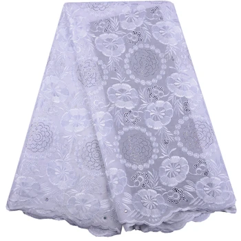 

2019 African French Lace Fabric White Color Swiss Voile Lace In Switzerland Tulle Net Wedding Lace Fabric With Rhinestones F1517