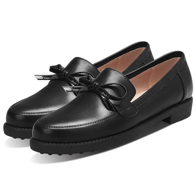 

2019 Spring Fashion Style Square Heels Balck Women Flats Loafers Round Toe Casual Work School Shoes 11811AJS2002