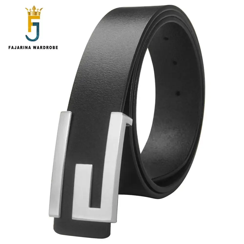 

FAJARINA New Unique Designer Mens Stainless Steel Smooth Belts High Quality Scale Cowskin Leather Casual Belts for Men LUFJ771