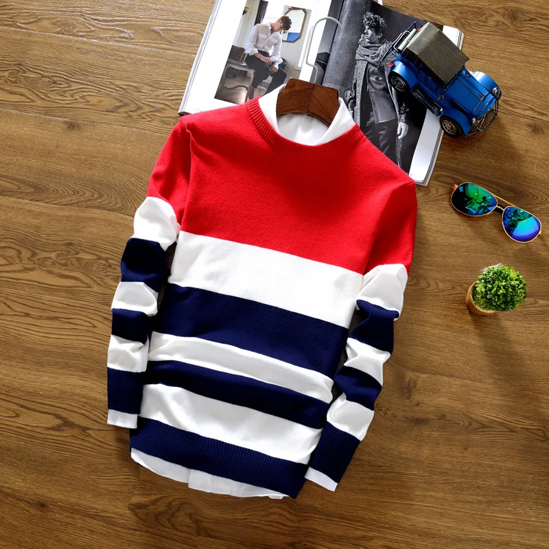 

Mr.nut pullover men's brand clothing 2019 autumn and winter slim sweater men's casual striped pull men's clothing