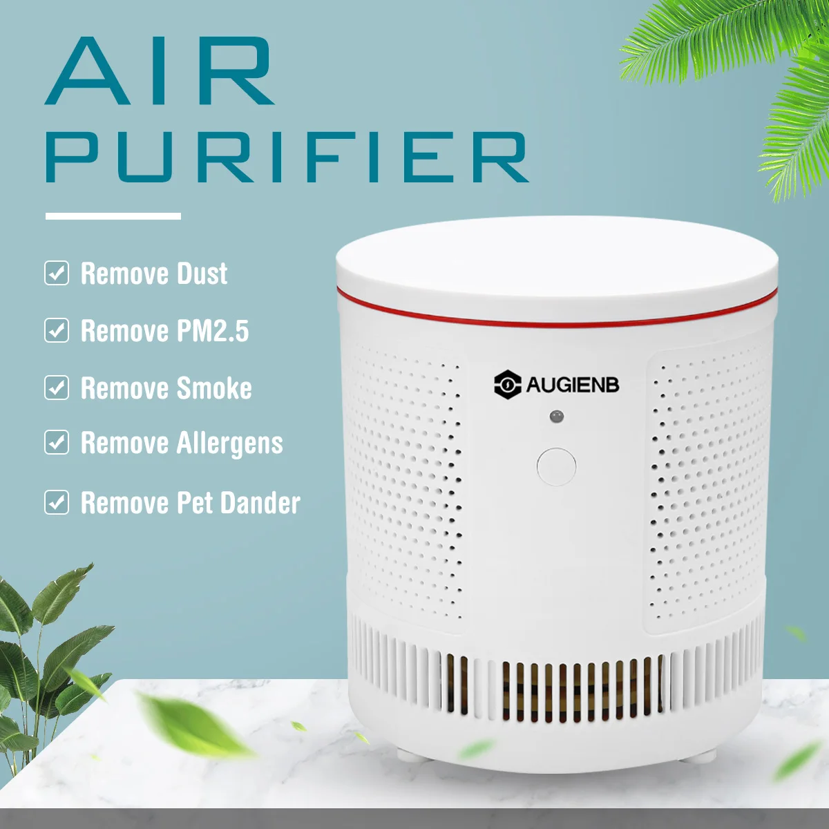 

AUGIENB Desk HEPA Air Purifier Active Carbon Filter Air Cleaner Odor PM2.5 Eliminator for Allergiesc Pets Dander Smoke