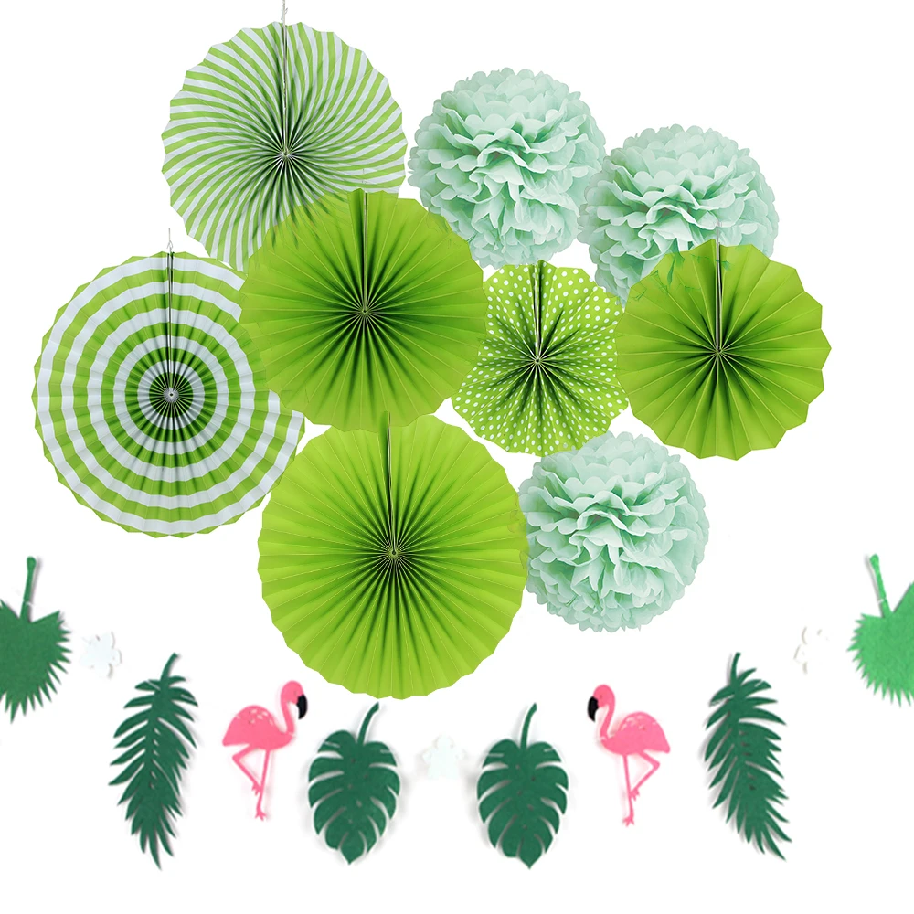 

Sunbeauty 10pcs/set Wedding Decorations Diy Reception Summer Green Theme Party Decor Origami Paper Fan Birthday Home Supplier