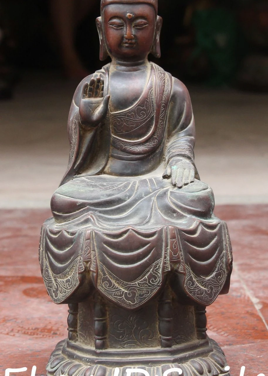 

14"Old Tibet Purple Bronze Tathagata Shakyamuni Sakyamuni Amitabha Buddha Statue