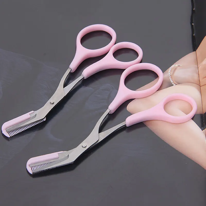 Shellhard 1pc Portable Women Eyebrow Trimmer Scissors Comb Eyelash Hair Cutter Remover For Makeup Tool