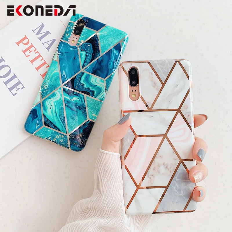 

EKONEDA Geometric Gold Marble Case For Huawei P20 Lite Case Silicone Soft Cover For Huawei P20 Pro P30 Lite Mate 20 Lite Case