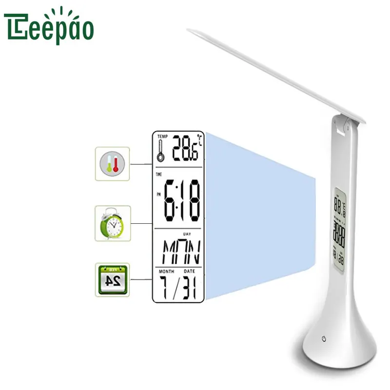 

18LED 3.5W Dimmable LED Eye Protection Book Light Multifunction Rechargeable Table Lamps with Calendar Temperature Alarm Clock