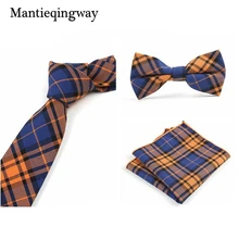 Mantieqingway Модный хлопковый галстук с рисунком «Шотландка»+ галстук-бабочка+ Карманный квадратный комплект для мужчин свадебные галстуки для мужчин костюмы Gravats Corbatas Neckwear