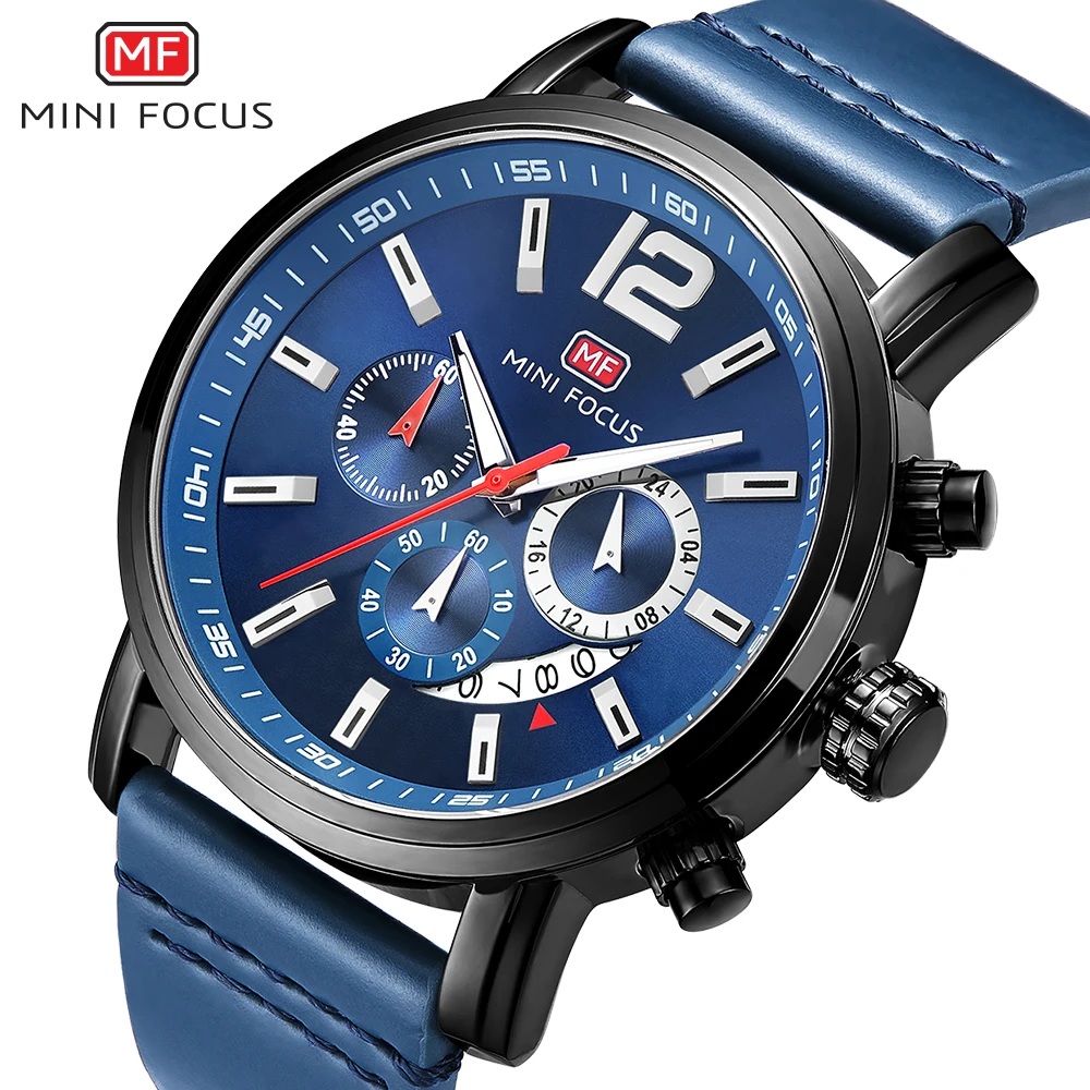 

MINIFOCUS Men Watches Leather Blue Quartz Wrist Watch Luxury Brand Military Sport Waterproof Man Fashion Clock Relogio Masculino