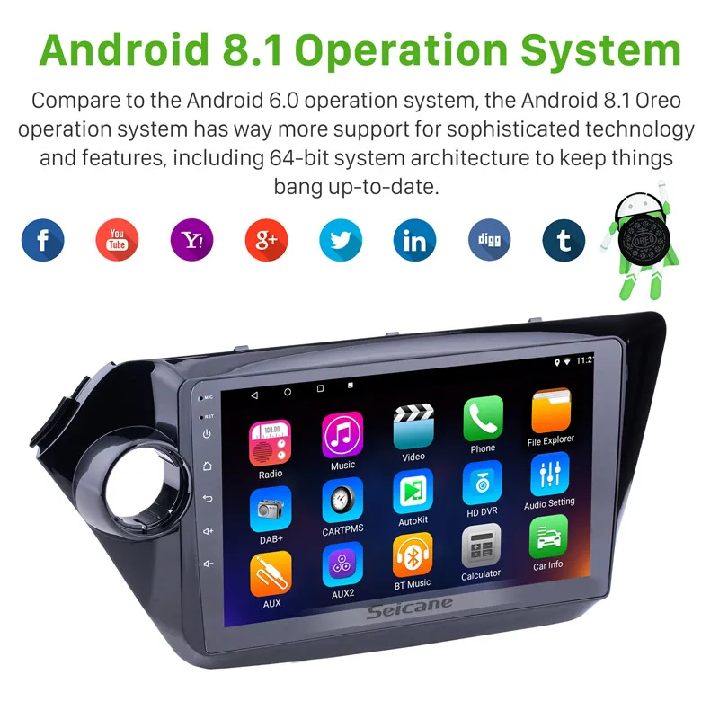 Best Seicane 2Din Android 8.1/7.1 9" Car Radio For 2010-2015 Kia K2 RIO GPS Navigation Stereo Multimedia Player RAM 1GB Quad-Core 1