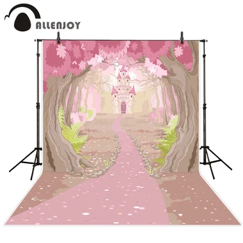 

Allenjoy thin vinyl background for photographic studio Pink Woods Cartoon castle ChildrenLovelyPink Personal customization