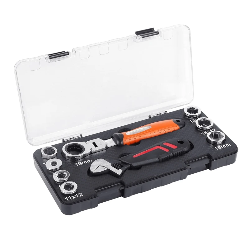 

9 pieces/ 6.35MM-24MM Tool Torque Wrench CR-V Wrench Motorcycle Tool Set Rubber Band Wrench Activity Ratchet Socket Wrench Kit