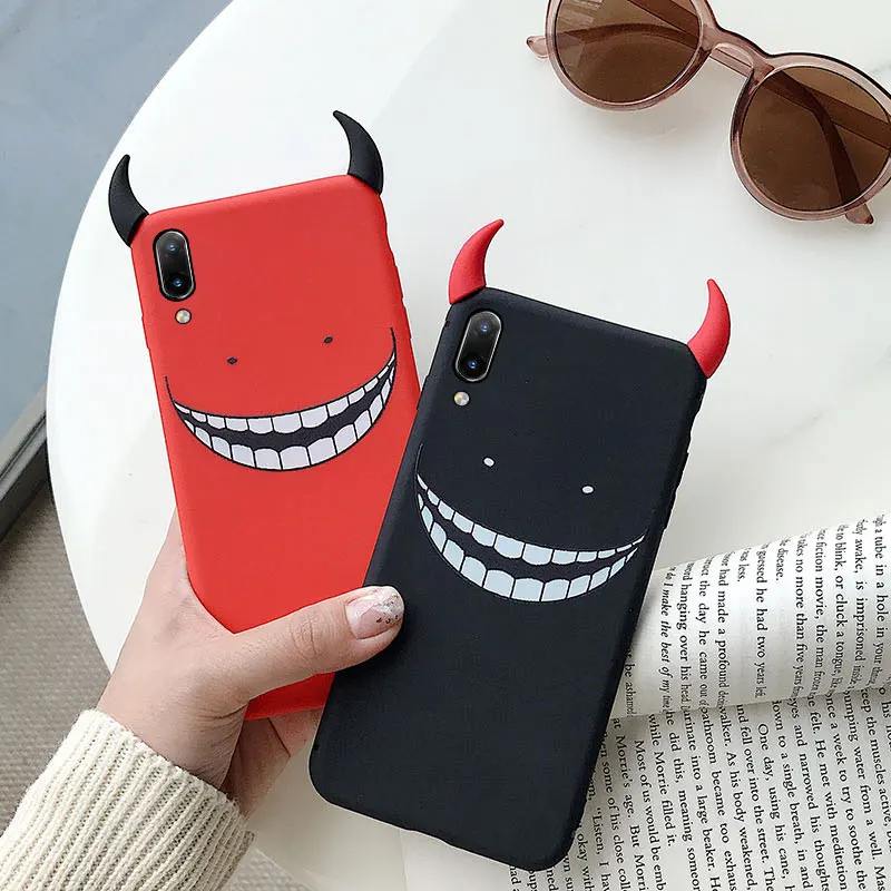 

Cool Cartoon Devil Horns Phone Case for iPhone X XS Max XR Soft Silicone Cover for iphone 7 6 S 6S 8 Plus Funny Cases Capa Coque
