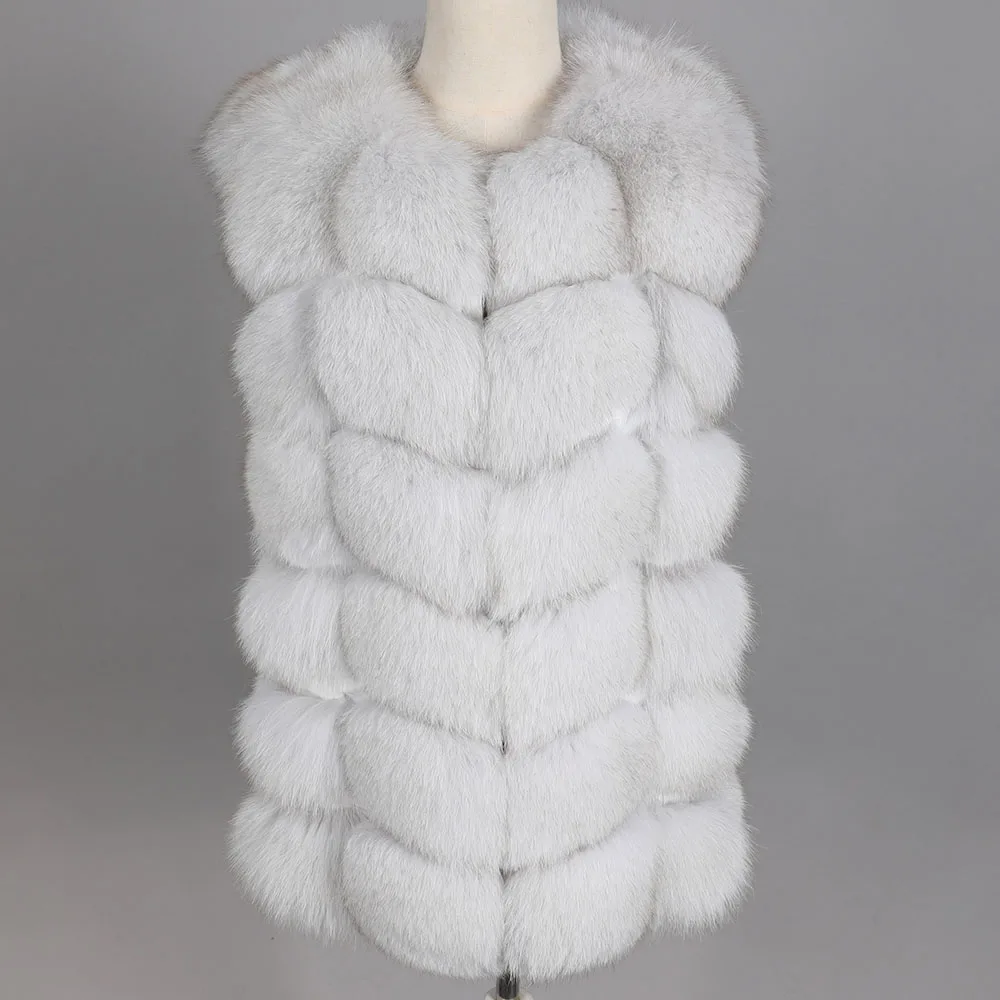 

OFTBUY Luxury Brand Winter Jacket Women Real Fox Fur Sleeveless Vest Coat White V-neck Thick Warm Streetwear Outerwear Casual