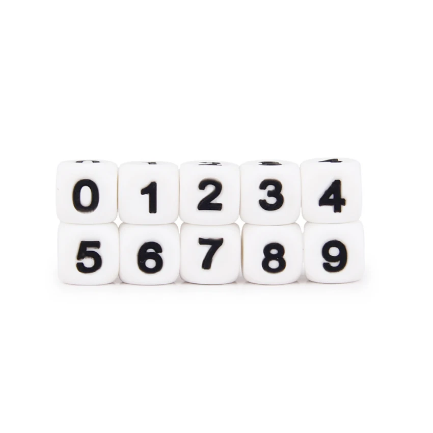 10pcs Silicone Digital Beads DIY Birthday Date on Pacifier Chain Clips 12MM Chewing Arabic Number Bead for Baby Necklace Teether