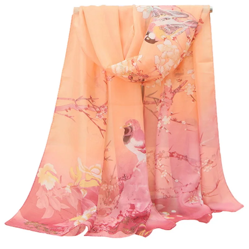 

CALOFE 1PC Women Lady Chiffon Neck Scarf Musical Note Chiffon Brand Soft Neck Magpies Primula Print Shawl Scarves