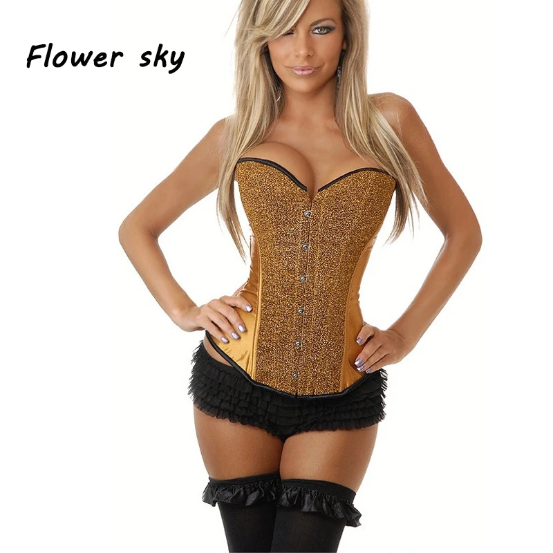 

Flower sky Corsets and Bustiers Sexy Lace Up Black Golden Corsets Tops for Women Corselet Tank Tops Femme Bodysuits