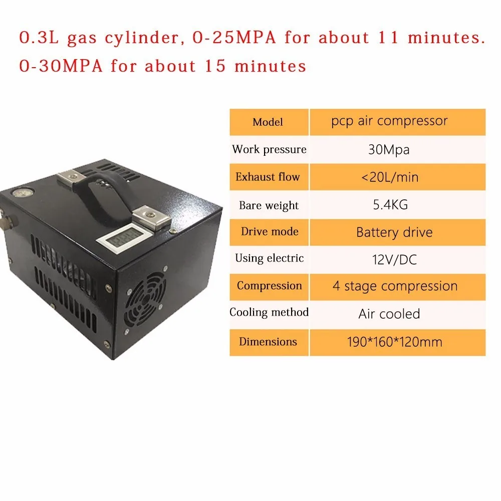 4500psi 300bar 30mpa 12v Pcp Air Compressor 12v Mini Pcp pump Including Transformer Vehicle High Pressure Air Compressor