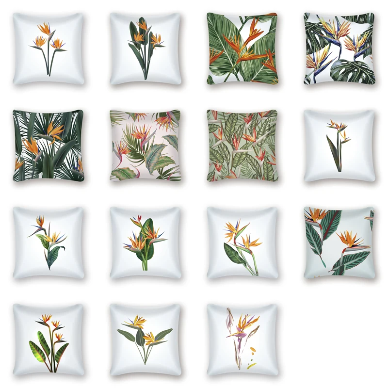 

Tropical Plants Strelitzia Cushion Covers Heaven Bird Flower Pillow Cover Decorative Nordic Home Sofa Bed Throw Pillow Cojin