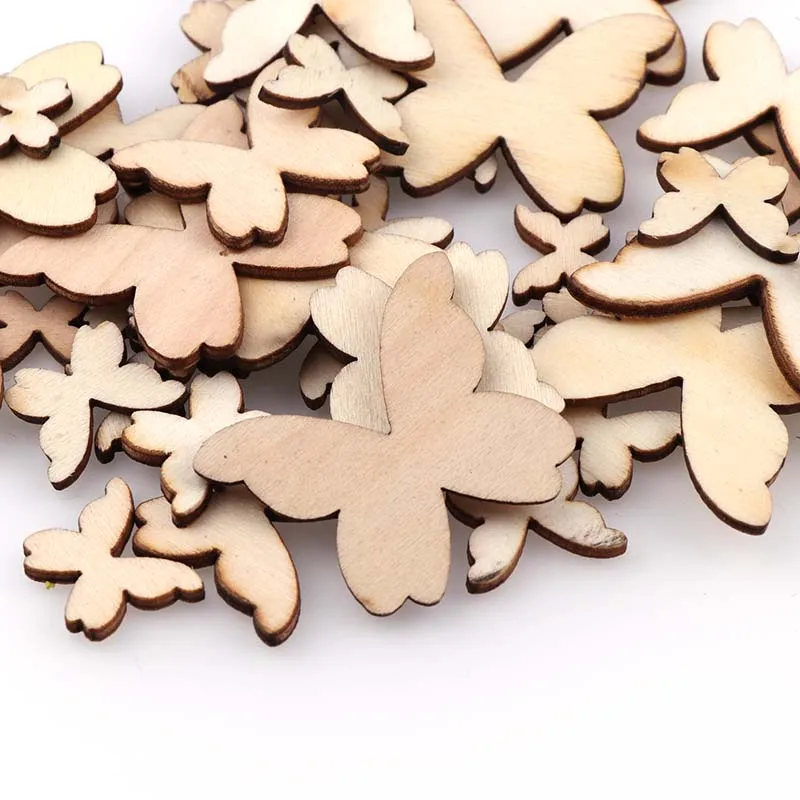 

50pcs Mixed Size Blank Wooden Butterflies Cutout MDF Wooden Craft embellishments scrapbooking Wood Art Wedding Decoration