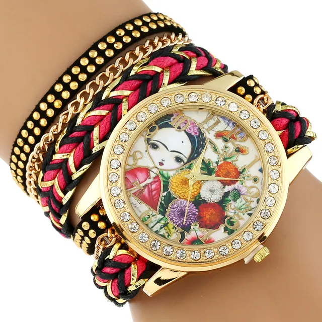 Gnova Platinum TOP Large Strap BIG Dial Ethnic mexican Girl Carnation flowers Fa Gnova Platinum TOP Large Strap BIG Dial Ethnic mexican Girl Carnation flowers Fa