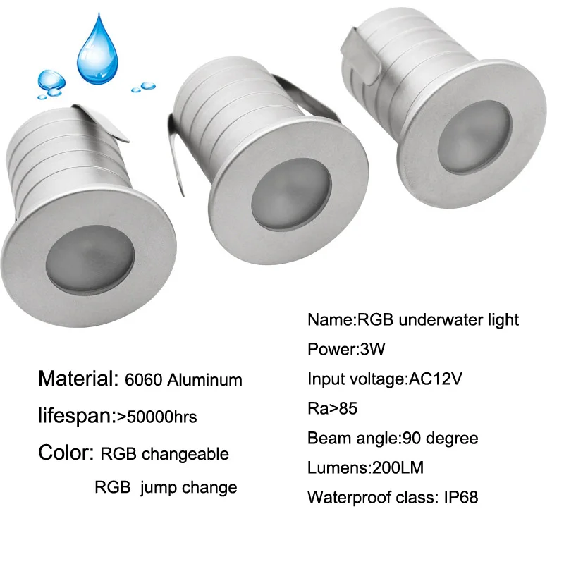Impermeable 3 W RGB Acero inoxidable luz subacuática para la piscina estanque fuente acuario piscina agua iluminación 12 V IP68 Impermeable 3 W RGB Acero inoxidable luz subacuática para la piscina estanque fuente acuario piscina agua iluminación 12 V IP68