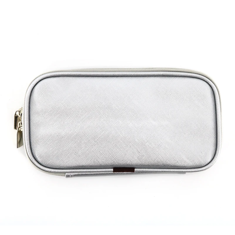 

2019 Fashion High Quality Silver Color Makeup Tool Kit Women Gift Makeup Accessories Christmas Present PU Material Girls Bags