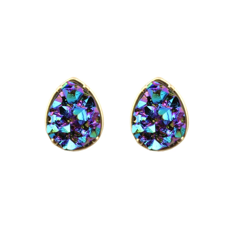 

2018 Hot Sale Quartz Crystal Druzy Stud Earrings Round &Teardrop Natural Stone Small Ear Studs for Women Fashion jewelry
