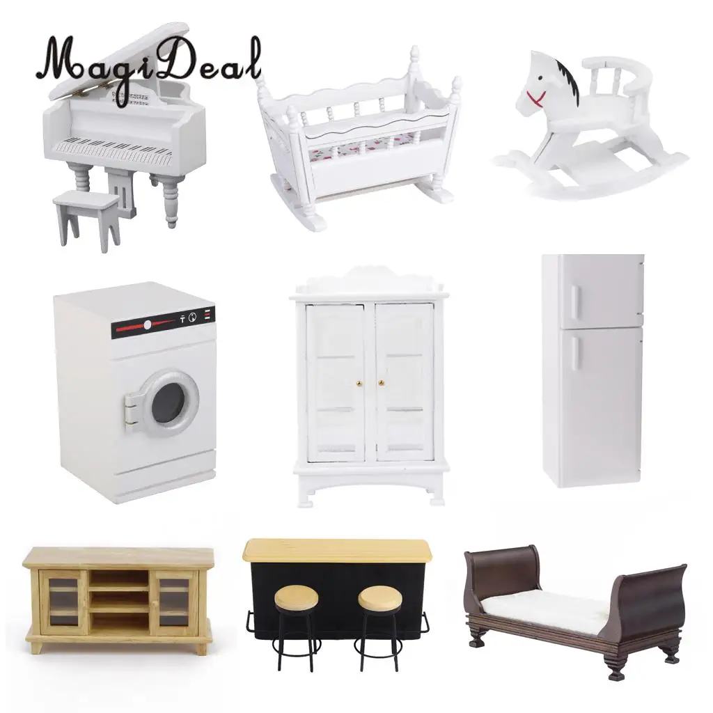 1/12 Scale Dollhouse Miniature Mini Piano Cabinet Chairs Modern Furniture Decoration for Dolls Living Room Bedroom Accs
