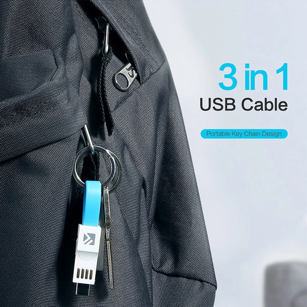 3 в 1 портативный мини брелок USB кабель для передачи данных iPhone 7 8 Micro Type C Быстрая