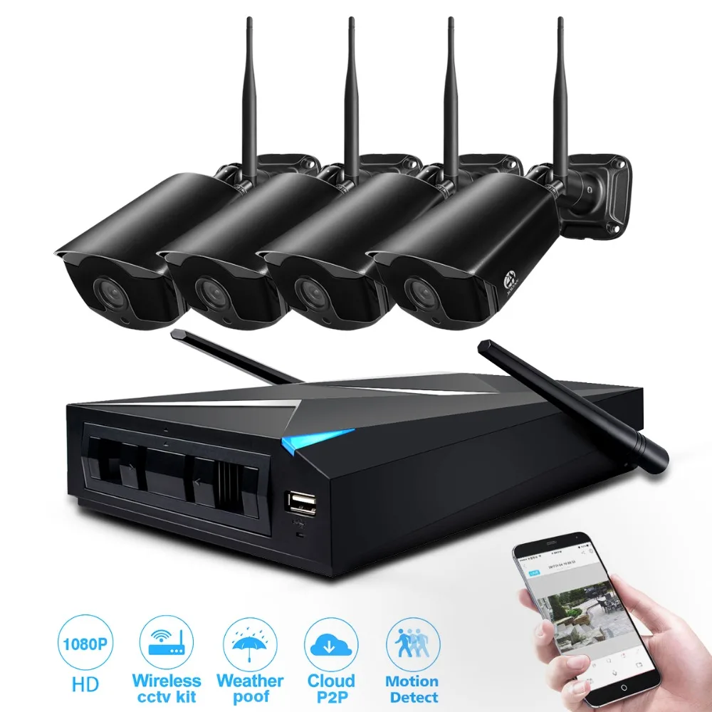 JOOAN Wireless Security Camera System 4CH CCTV NVR 1080P WIFI Outdoor Night Vision Network Camera Video
