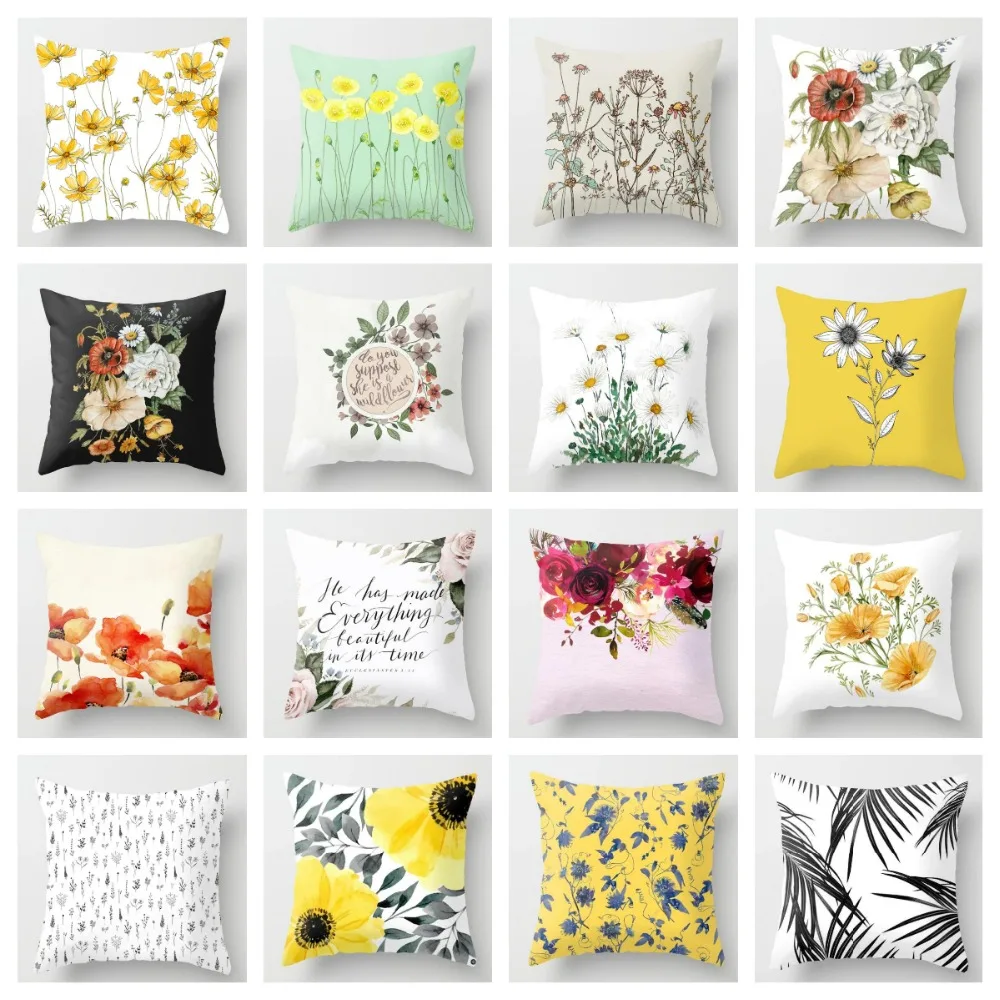 

ZENGIA Cojines Decor Para Sofa Cushion Cover Yellow Flowers Pillow Geometric Polyester Decoration Home Decor Housse De Coussin