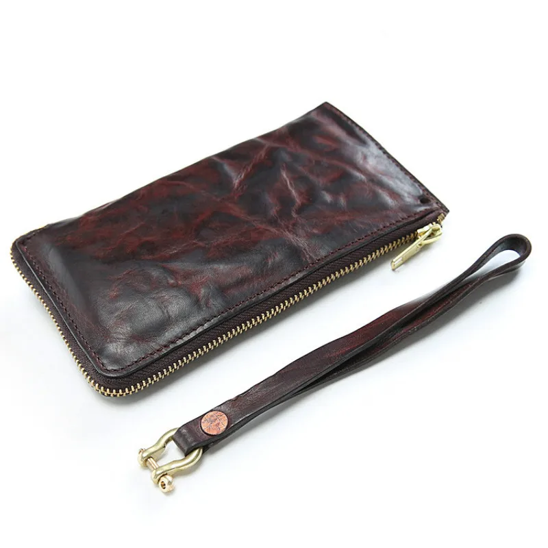 

Luxury Designer Real Genuine Leather Men Wallet Long Purse for Husband Gift Zipper Around Phone Card Holder Wristlet Hand Bag