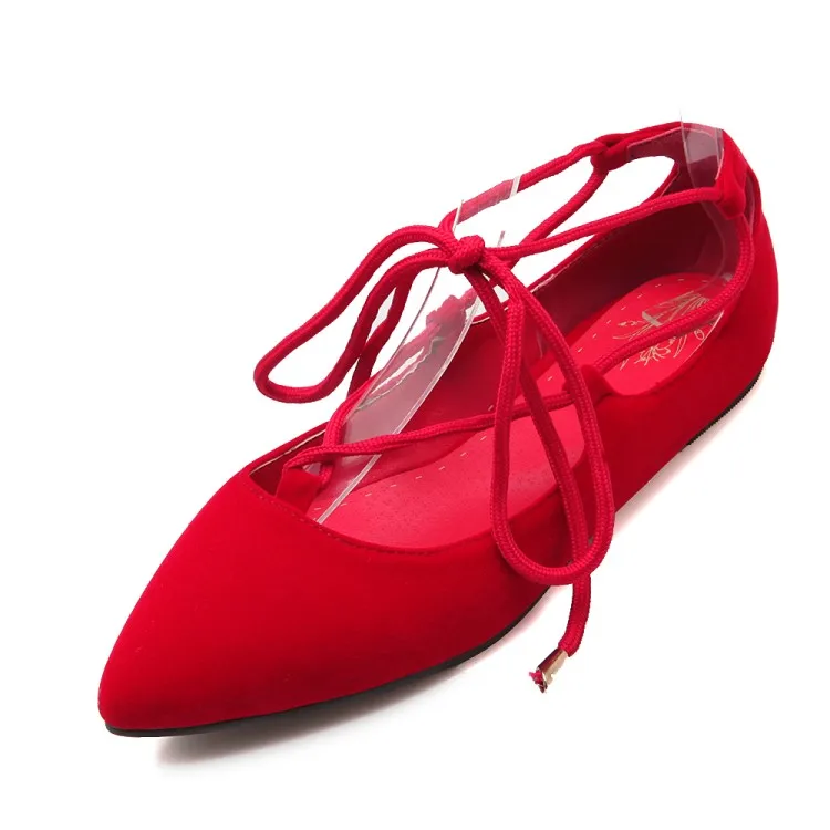 Обувь на толстой подошве, Новое поступление г., средний размер(m), 0-3 см, большие размеры 34-51, новые женские балетные туфли с острым носком, E1277 - Цвет: Красный