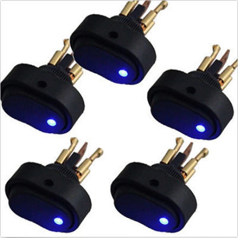 

AUTO 5pcs Car Accessories 12v 30A Round rocker arm with blue LED light On / Off