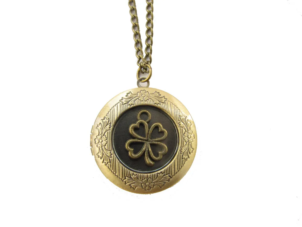 2pcs Wholesale Mix order Bronze Lucky Four Leaf Clover Locket Necklace