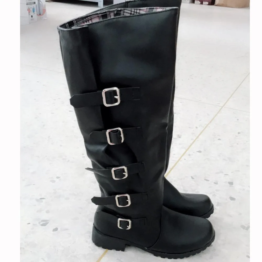 

Autumn Martin Knee High Boots New 2018 Fashion Belt Buckle High Boot Women PU Leather Boot Winter Shoes Female Long Boots botas