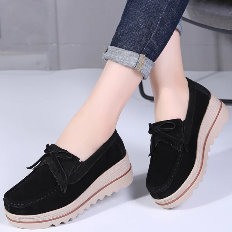 

2019 Spring women flats shoes platform sneakers shoes leather suede casual shoes slip on flats heels creepers moccasins