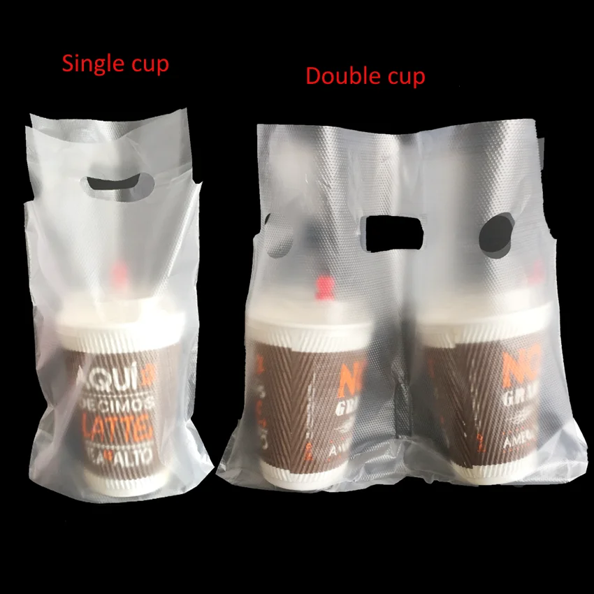 

300pcs 16/31x24/26/28cm Single/two Cups Milk Tea Coffee Cup Takeout Plastic Bags Transparant Party Wedding Favour Free Shipping
