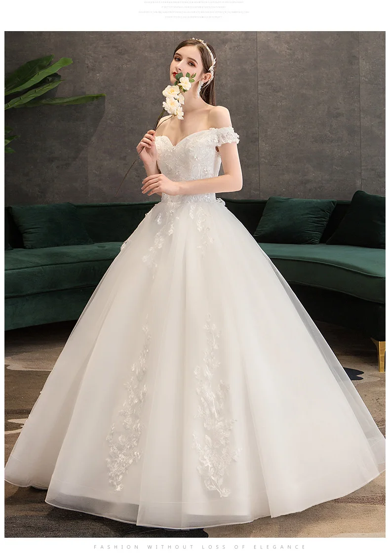 Модное бальное платье с кружевной аппликацией, дешевые свадебные платья с открытыми плечами элегантного размера плюс Vestido De Noiva