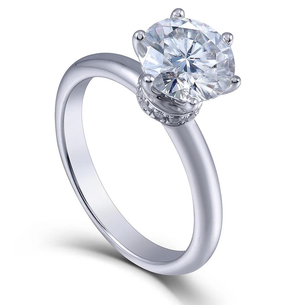 

TransGems 2ct Center 8mm H Color 2.2mm Width moissanite Engagement Ring Solitare with accents Platinum Plated Silver