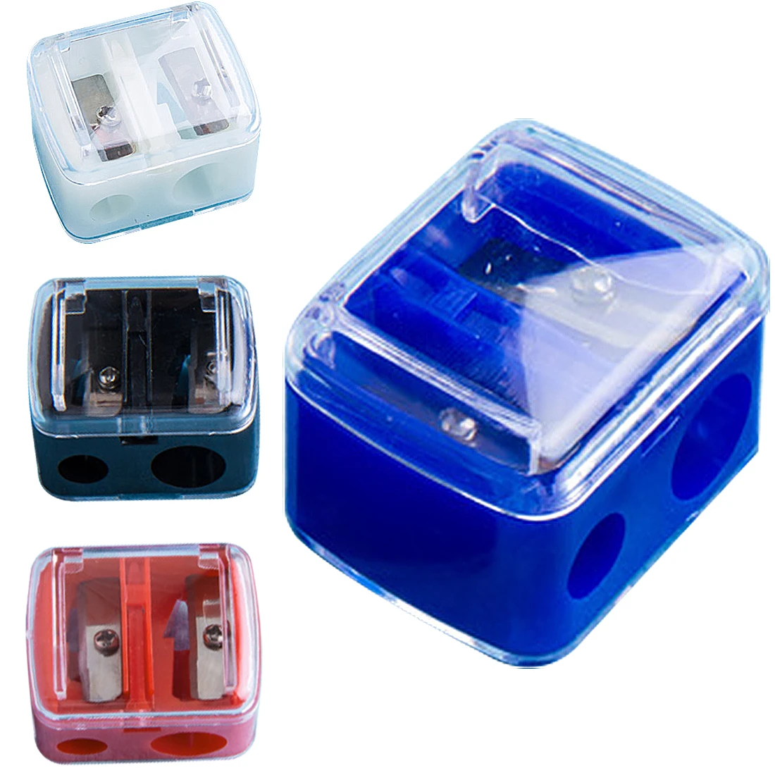

Colorful Transparent Plastic Pencil Sharpener Double Holes Standard Pencil Cutting Machine Multi Purpose Mechanical Pencil Tool