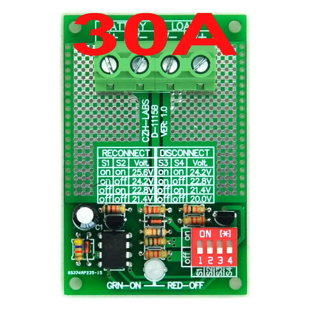 

Low Voltage Disconnect Module LVD, 24V 30Amp, Based on MCU and MOSFET.