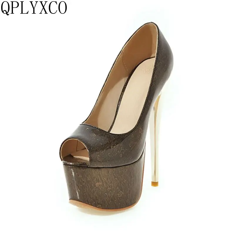 

QPLYXCO 2017 New Big small size 30-48 peep toe super high heels(16cm) shoes women sexy fashion pumps party wedding shoes Y-38