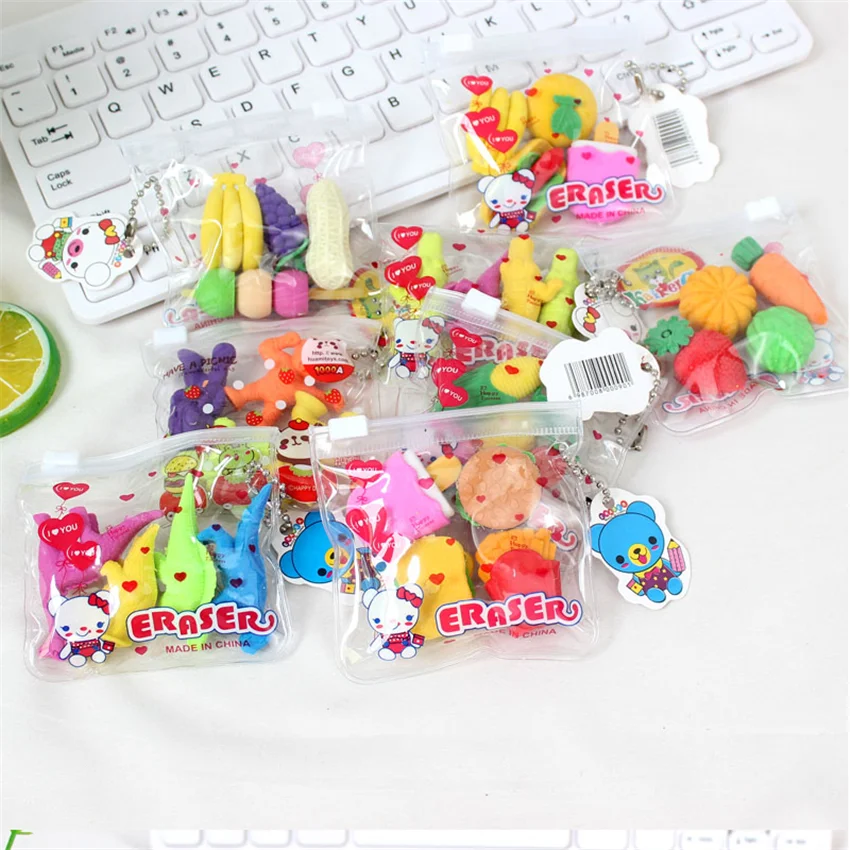 1 Pack Kawaii eraser Food fruit animal Eraser Set creative student