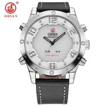 OHSEN белый цифровой кварцевые Для мужчин часы будильник Дата кожаным ремешком модные Водонепроницаемый военный мужской подарок наручные часы reloj hombre