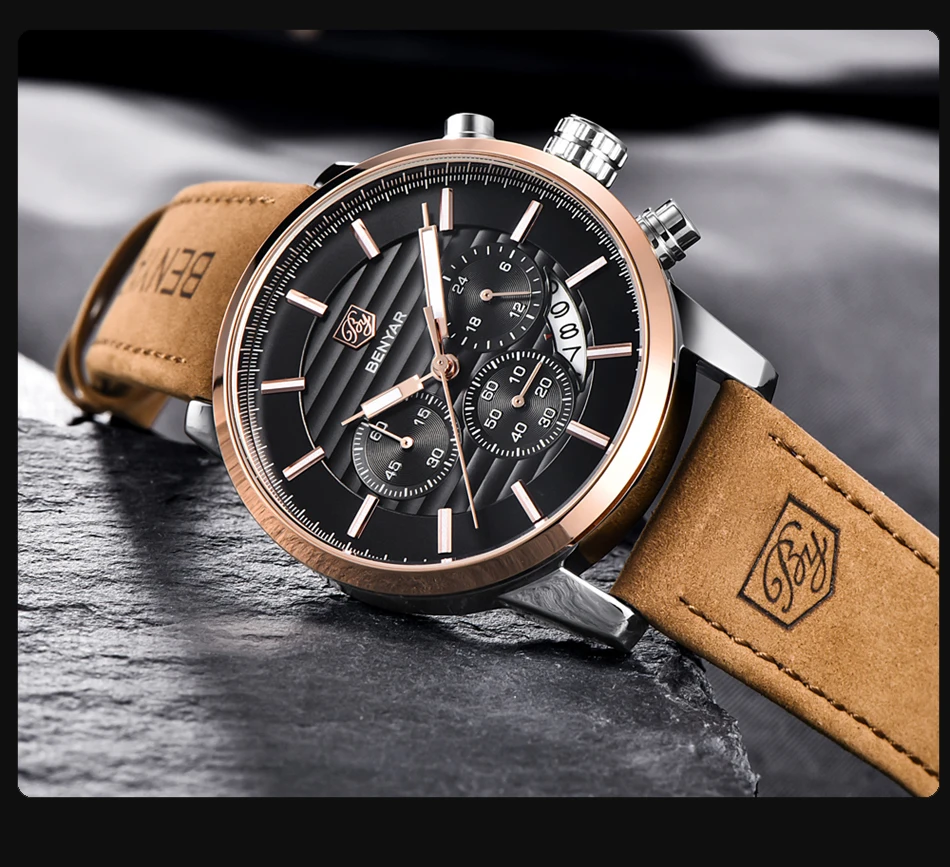 Reloj Hombre BENYAR модные спортивные мужские часы с хронографом лучший бренд класса люкс Бизнес Кварцевые часы Relogio Masculino